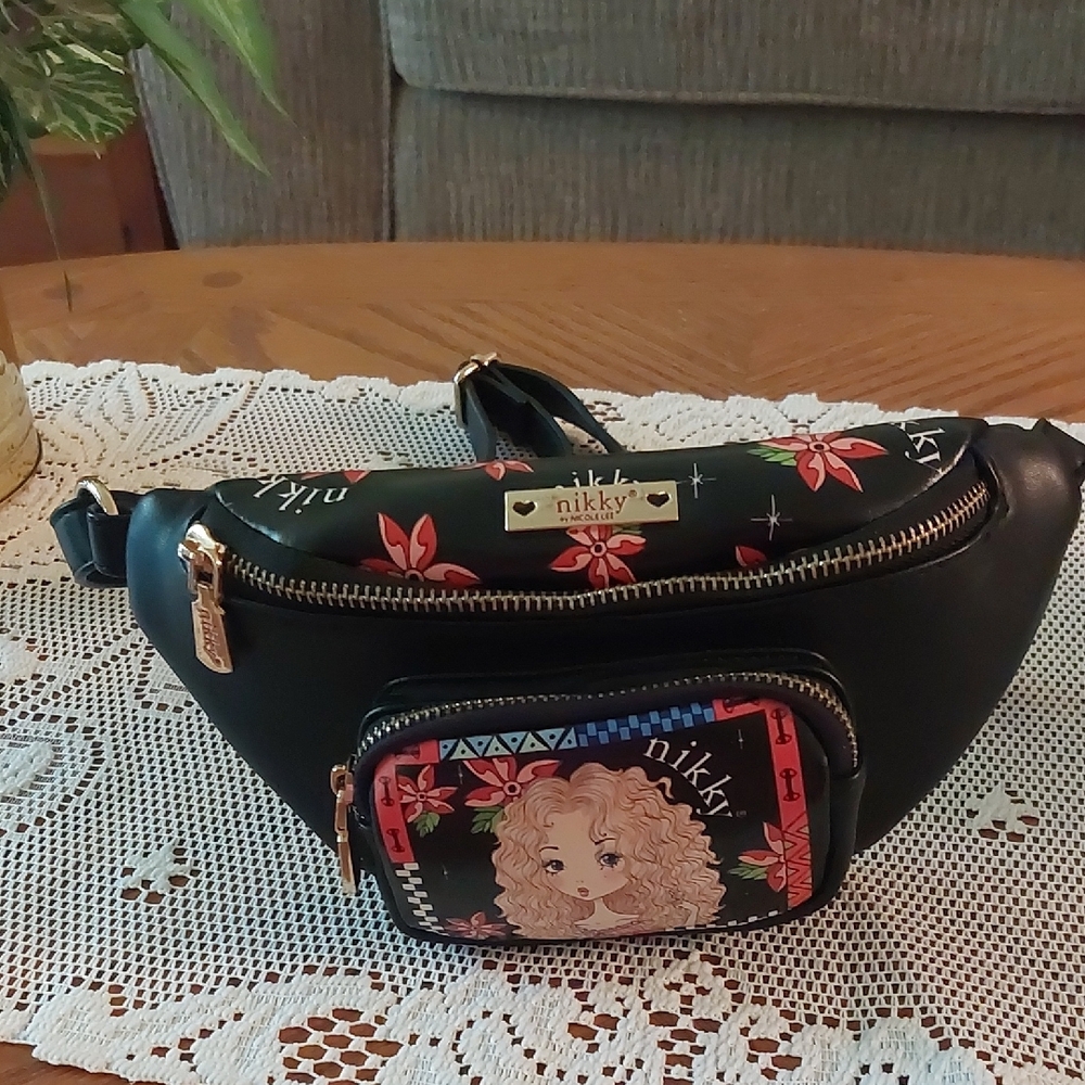 Nikky By Nicole Lee Black Graphic Fanny Pack 9.5"x4"